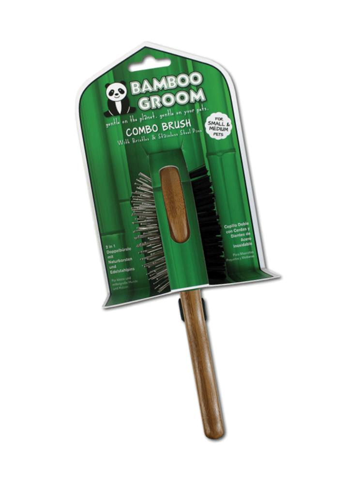 Bamboo Groom duża dwustronna szczotka z włosiem i igłami dla psa i kota