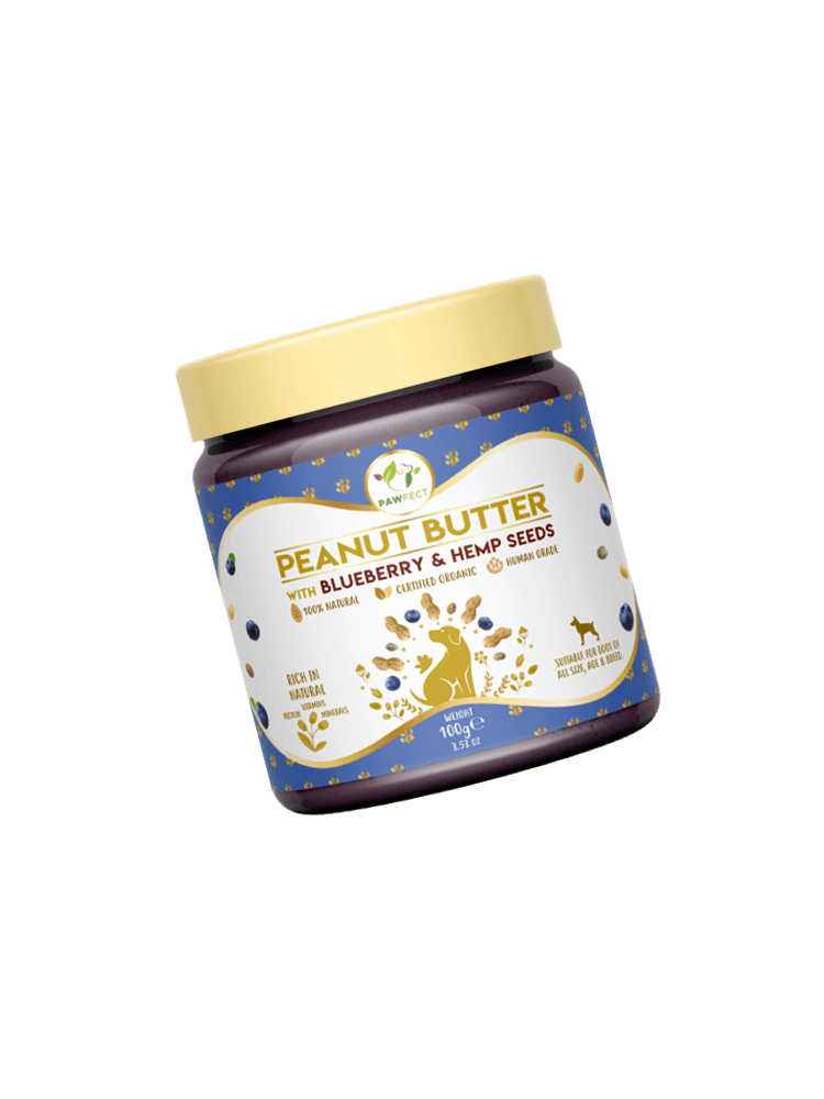 PAWFECT Peanut Butter BLUEBERRY & HEMP SEEDS Masło orzechowe z jagodami i nasionami konopi