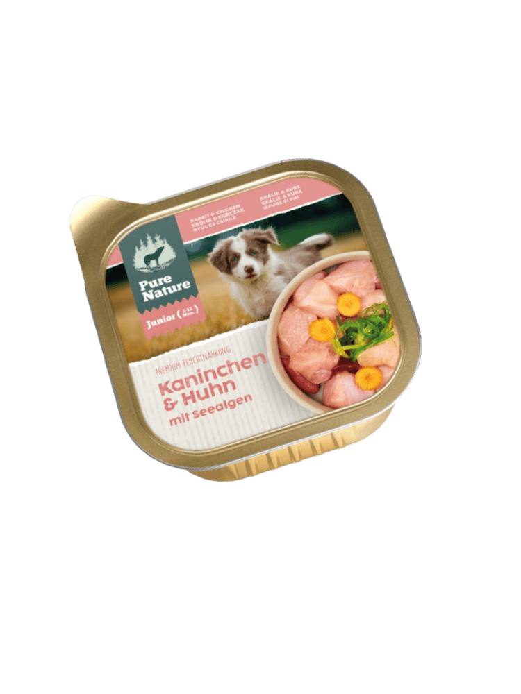 PURE NATURE DOG Junior Kaninchen Huhn – królik i kurczak z marchewką i algami dla szczeniąt (150g)