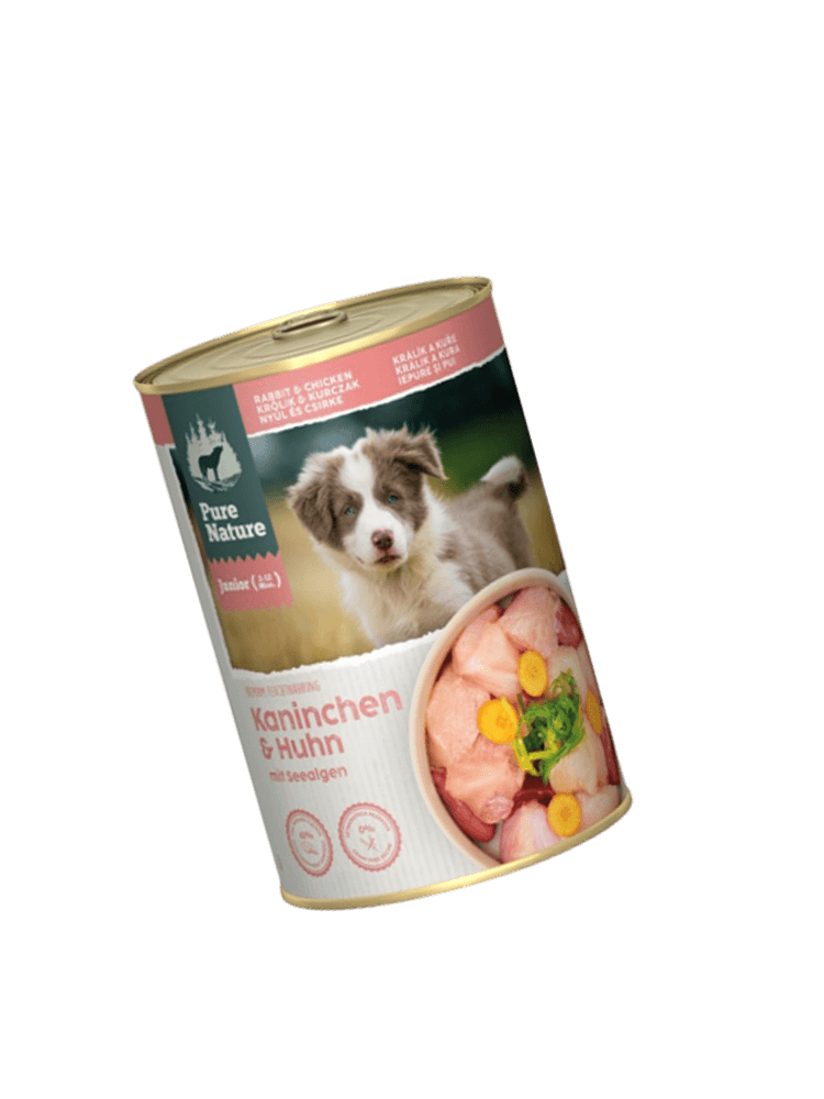 PURE NATURE DOG Junior Kaninchen Huhn – królik i kurczak z marchewką i algami dla szczeniąt (400g)