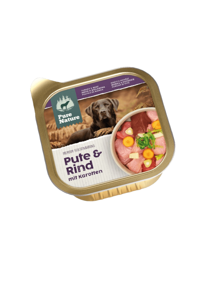 PURE NATURE DOG Pute Rind – indyk i wołowina z marchewką i fenkułem dla dorosłych psów (150g)