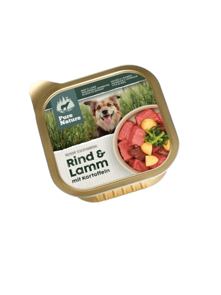 PURE NATURE DOG Rind Lamm – wołowina i jagnięcina z ziemniakami i algami dla dorosłych psów (150g)