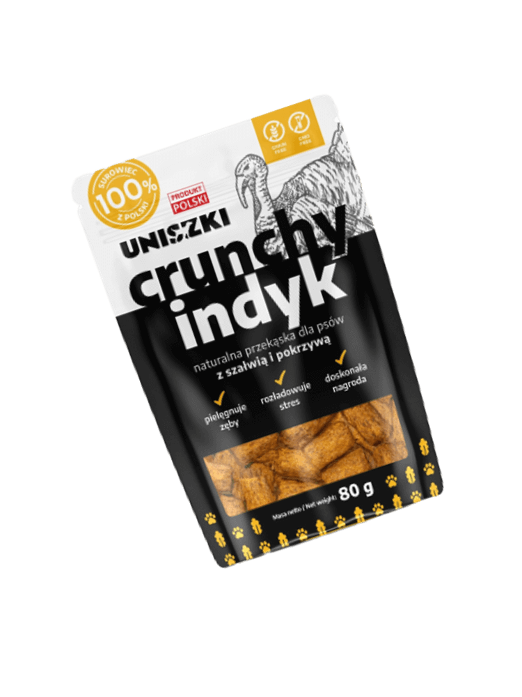 Crunchy indyk – naturalna miękka przekąska z indyka, szałwią i pokrzywą