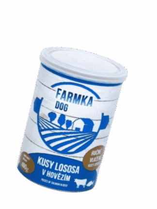 Farmka Dog Kawałki mięsa łososia w wołowinie 400g.