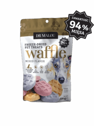 Wafle z liofilizowanego mięsa kurczaka (mix smaków; jagodowe, żurawinowe, dyniowe), 120 g
