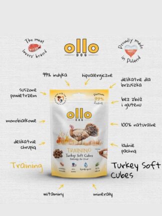 Air-Dried Training Soft Tureky Cubes  -  hipoalergiczne, monobiałkowe smaczki z indyka dla psa, 80 g