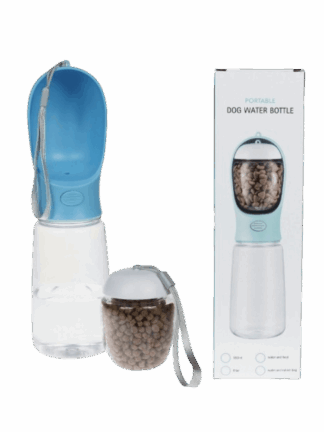 Bidon Podróżny dla Psa 3w1 z Pojemnikiem na Karmę 550 ml- Niebieski