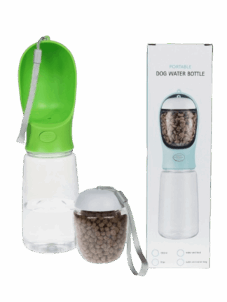 Bidon Podróżny dla Psa 3w1 z Pojemnikiem na Karmę 550 ml- Zielony