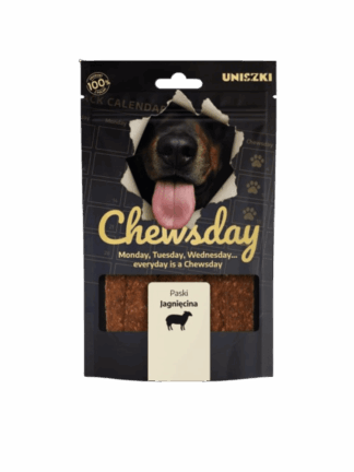Chewsday Jagnięcina – Elastyczne paski mięsne dla psa, 80 g