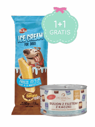 DUET 1+1 PERROland Soups - Bulion z filetem z kaczki dla psa i kota, 140 g + Dr. Zoo Banana Split Ice Cream Lody dla psa op. 50 g w prezencie