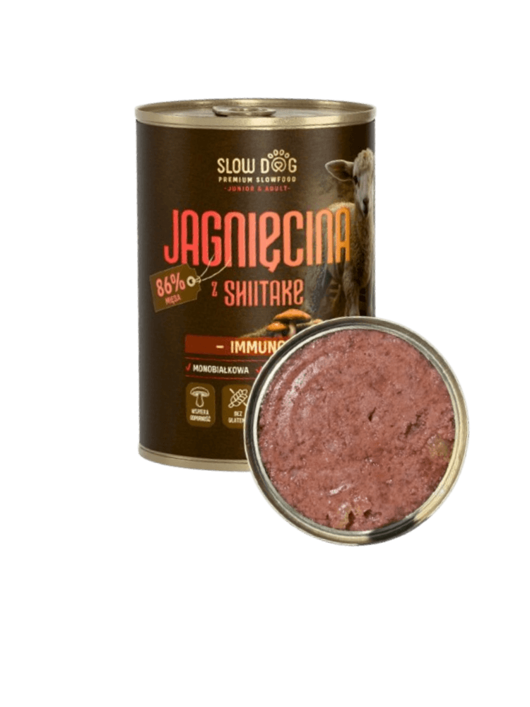 IMMUNO Jagnięcina z Shiitake – Monoproteinowa, bezzbożowa karma mokra dla psa 400 g