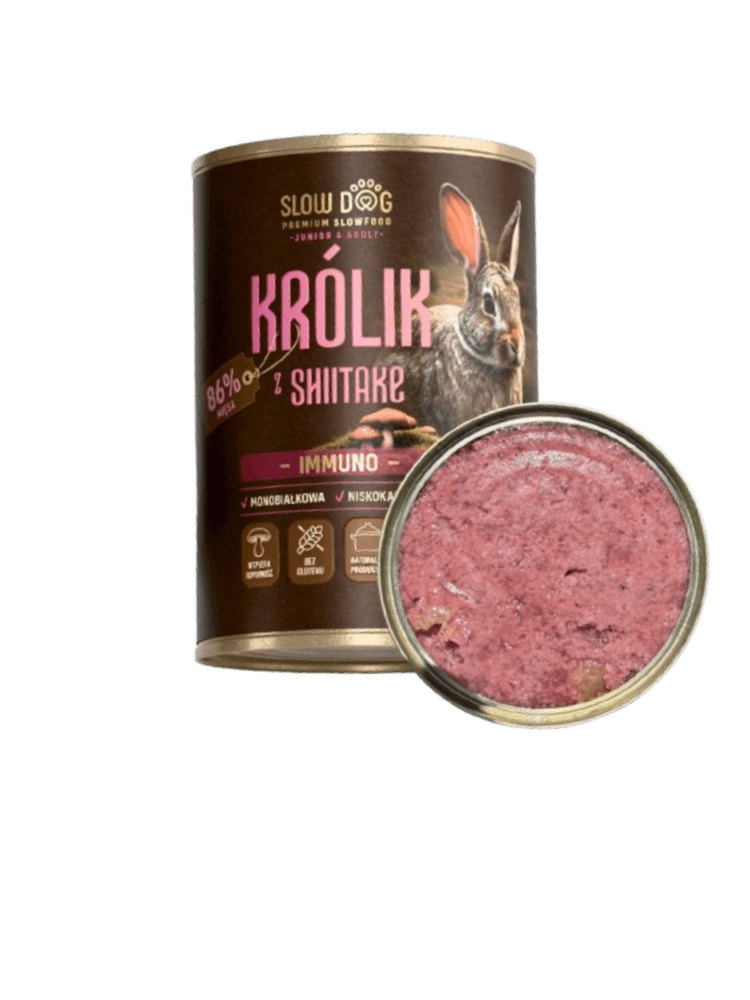 IMMUNO Królik z Shiitake – Monoproteinowa, niskokaloryczna karma mokra dla psa 400 g