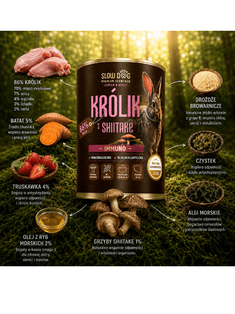 IMMUNO Królik z Shiitake - Monoproteinowa, niskokaloryczna karma mokra dla psa 400 g