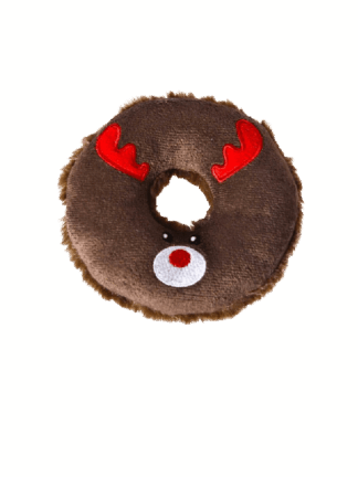 Święta! Donut Renifer Rudolf – Pluszowy Pączek dla Psa z Piszczałką 12 cm