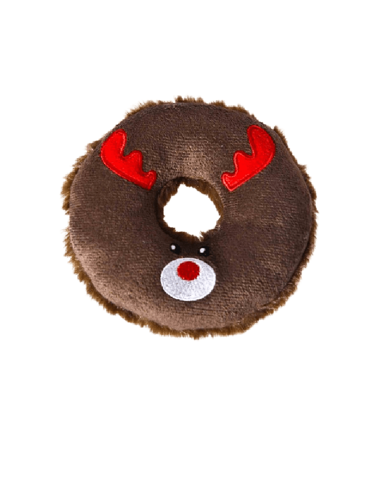 Święta! Donut Renifer Rudolf – Pluszowy Pączek dla Psa z Piszczałką 12 cm