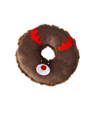 Święta! Donut Renifer Rudolf – Pluszowy Pączek dla Psa z Piszczałką 12 cm