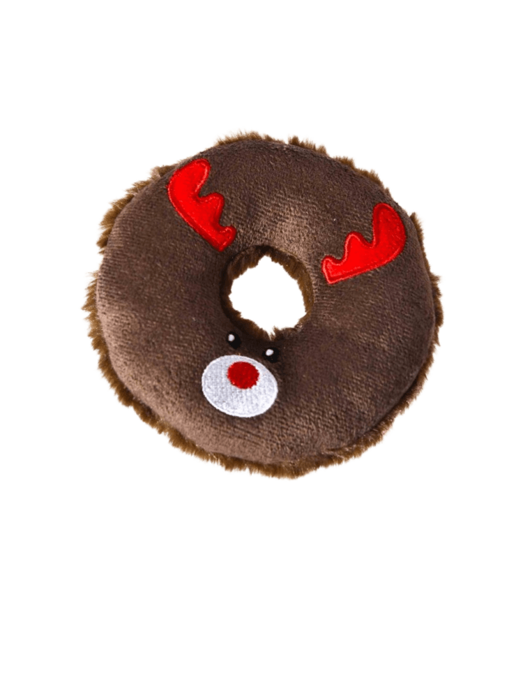 Święta! Donut Renifer Rudolf – Pluszowy Pączek dla Psa z Piszczałką 12 cm