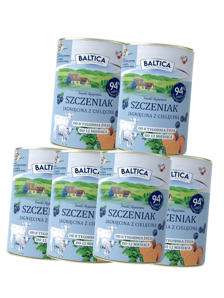ZESTAW Mokra Karma dla psa Jagnięcina z cielęciną, Junior- dla szczeniąt, 6×400 g