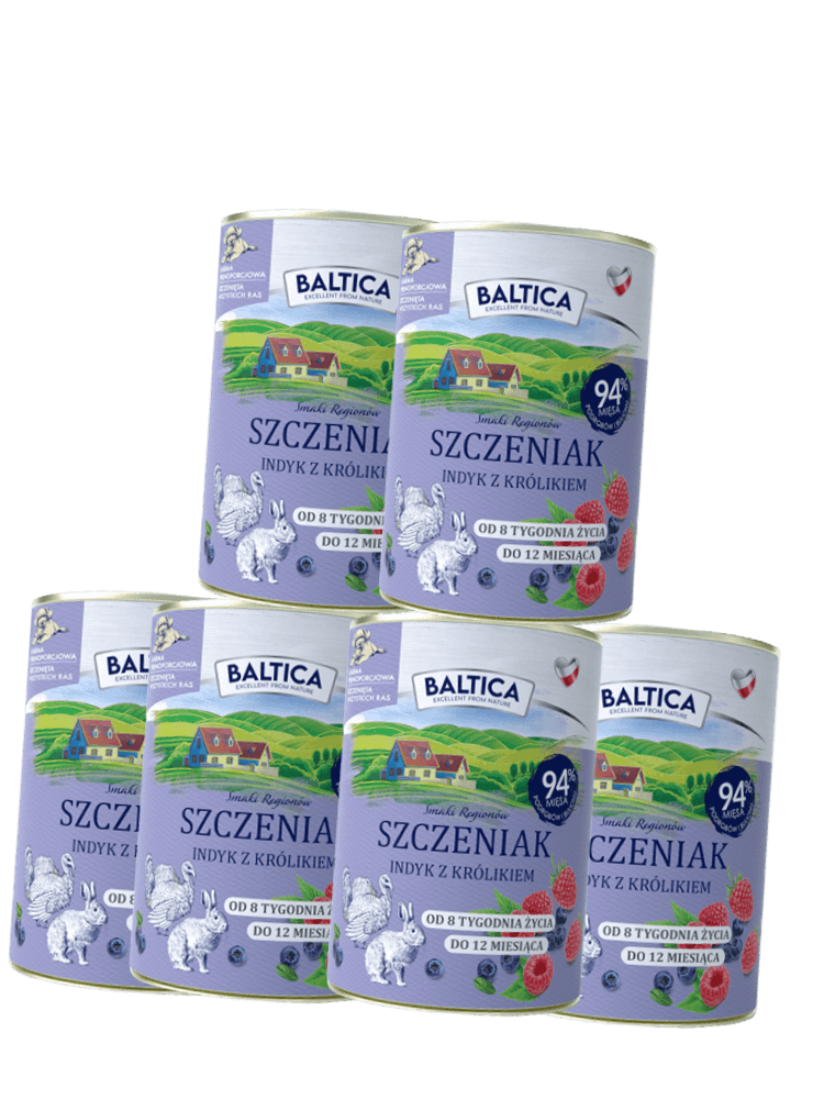 ZESTAW Mokra Karma dla szczeniąt indyk z królikiem 6×400 g