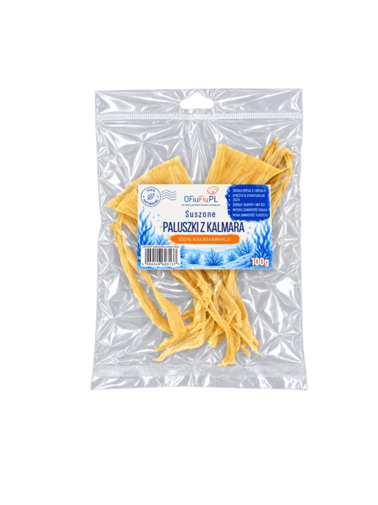 Suszone PALUSZKI z KALMARA dla Psa – Naturalny Morski Przysmak 100 g