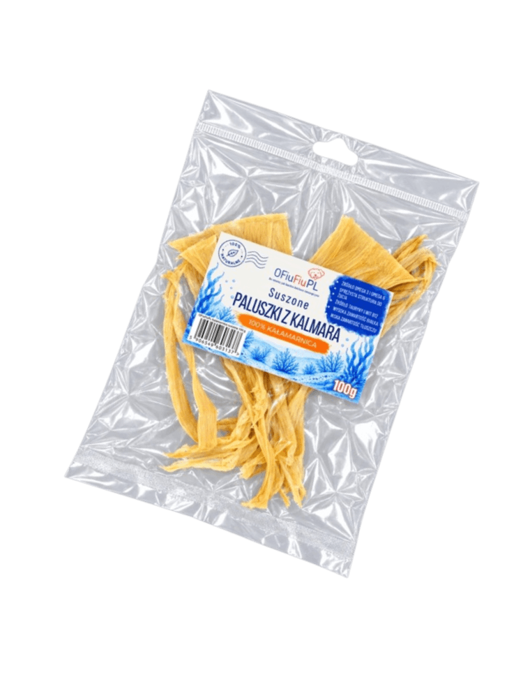 Suszone PALUSZKI z KALMARA dla Psa – Naturalny Morski Przysmak 100 g