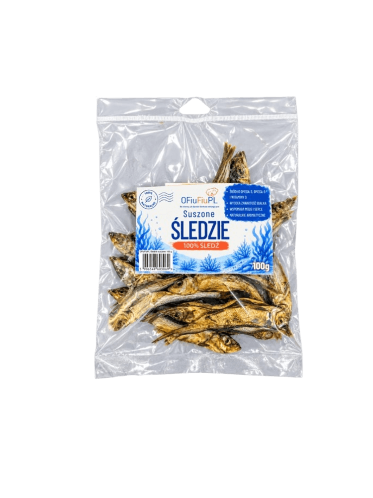 Suszone ŚLEDZIE dla Psa – Naturalna Morska Przekąska 100 g