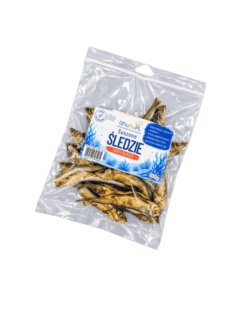 Suszone ŚLEDZIE dla Psa – Naturalna Morska Przekąska 100 g